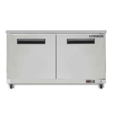 Maxx Cold Double Door Undercounter Freezer, 60.3 in.W, 15.5 cu. ft. Storage Capacity, in Stainless Steel MXCF60UHC
